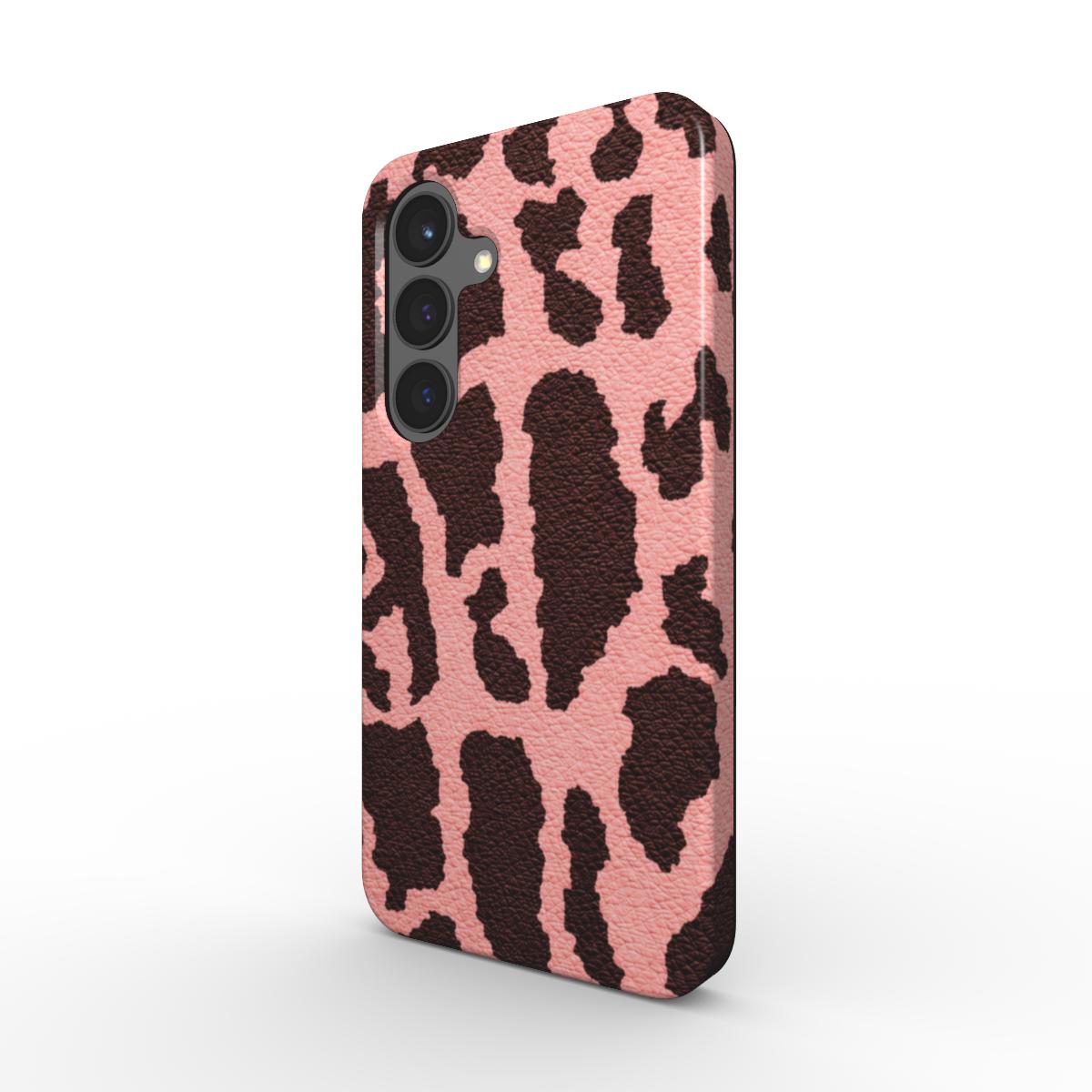 Magnetische Smartphone Schutzhülle mit Leopardenmuster in Pink für Samsung und Pixel - schräge Ansicht