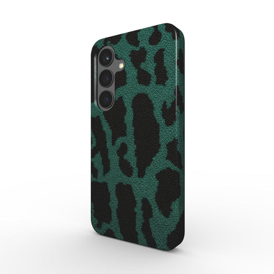 Magnetische Smartphone Schutzhülle mit Leopardenmuster in Grün für Samsung und Pixel - schräge Ansicht