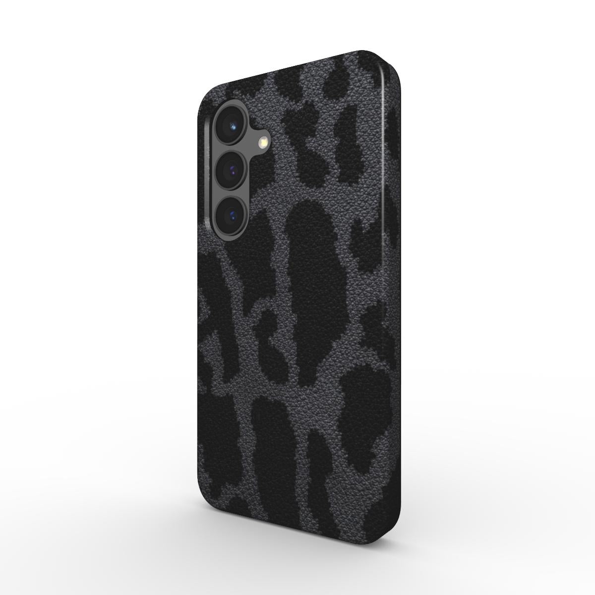 Magnetische Smartphone Schutzhülle mit Leopardenmuster in Grau für Samsung und Pixel - schräge Ansicht