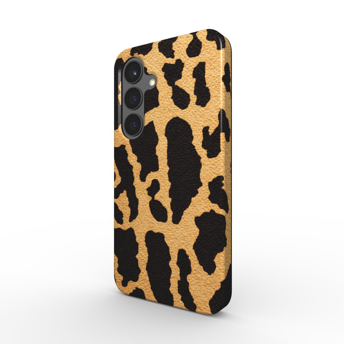 Magnetische Smartphone Schutzhülle mit Leopardenmuster in Gold für Samsung und Pixel - schräge Ansicht