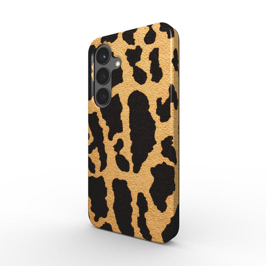 Magnetische Smartphone Schutzhülle mit Leopardenmuster in Gold für Samsung und Pixel - schräge Ansicht