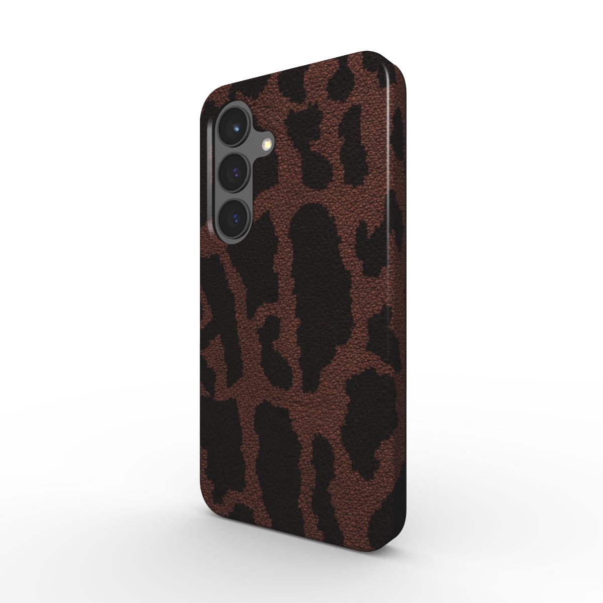 Magnetische Smartphone Schutzhülle mit Leopardenmuster in Braun für Samsung und Pixel - schräge Ansicht