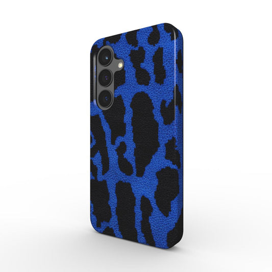 Magnetische Smartphone Schutzhülle mit Leopardenmuster in Blau für Samsung und Pixel - schräge Ansicht