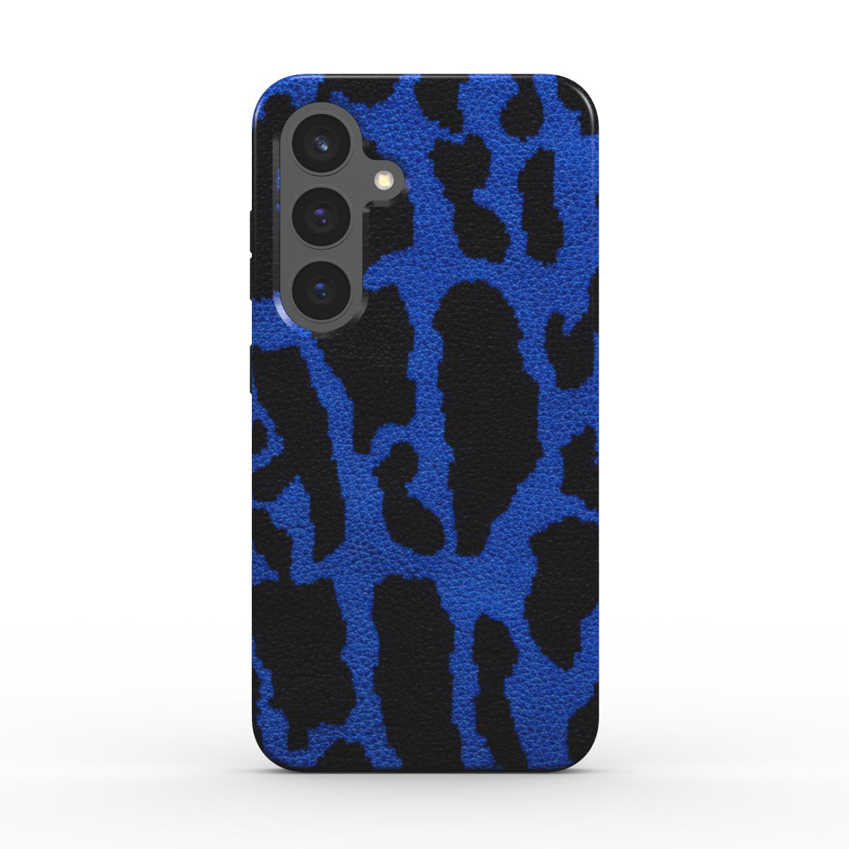 Rückseite der magnetischen Handyhülle Leopard Print Blau glänzend