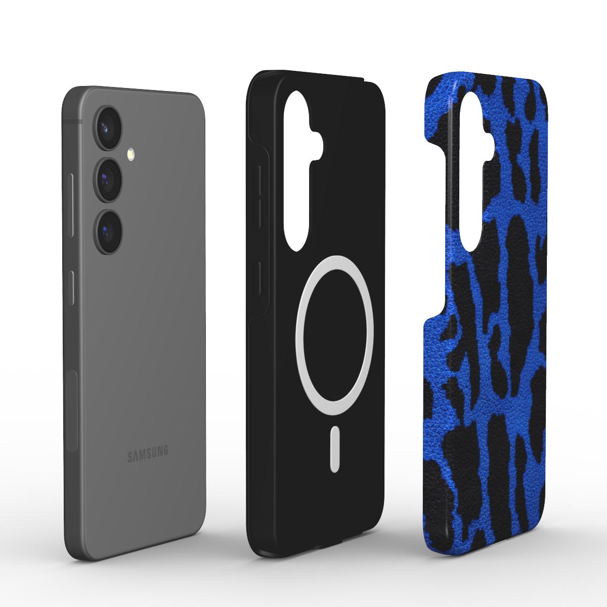 Zweischichtiger Dual-Layer Aufbau der Handyhülle im Leopardenmuster Blau mit integriertem Magnetring