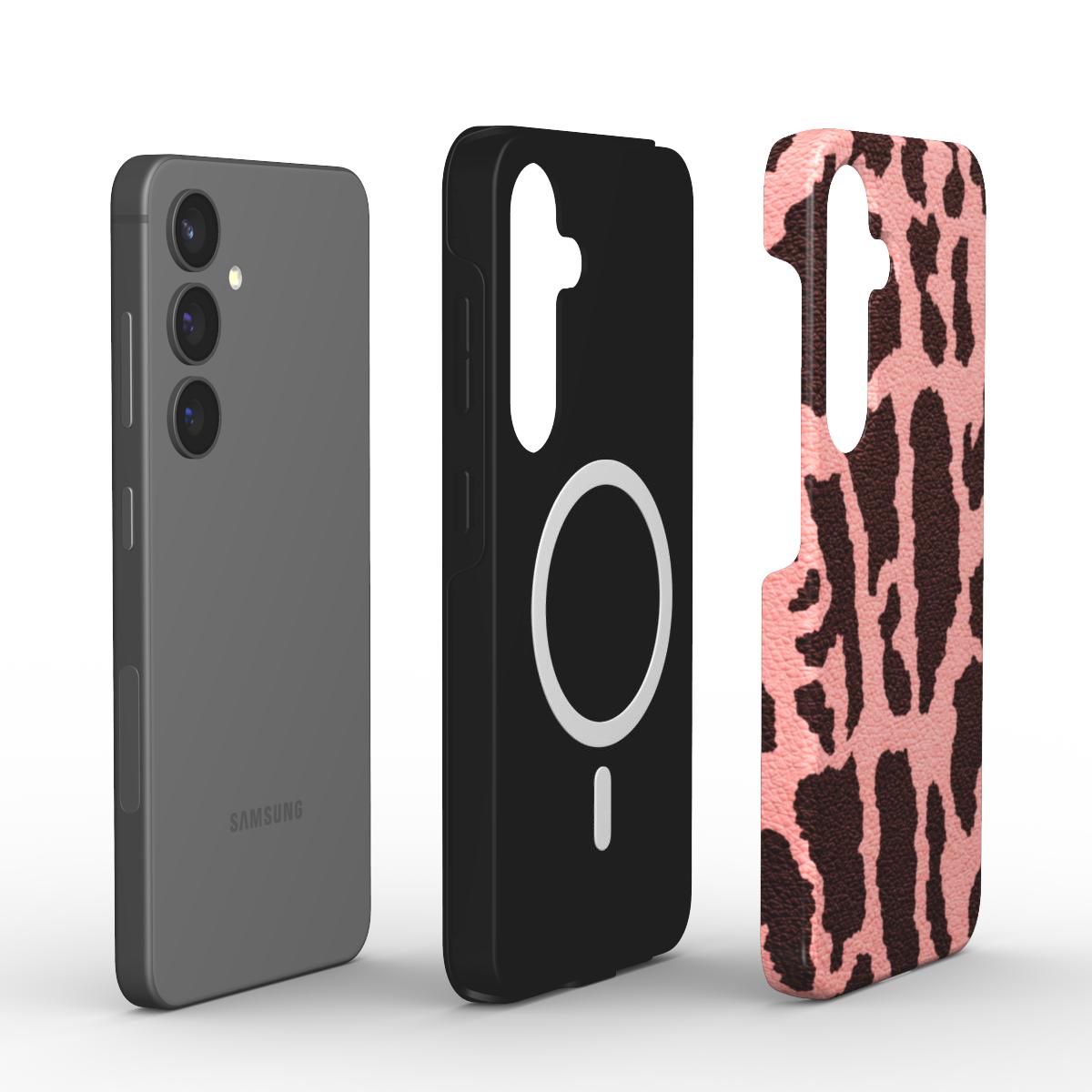 Zweischichtiger Dual-Layer Aufbau der Handyhülle im Leopardenmuster Pink mit integriertem Magnetring