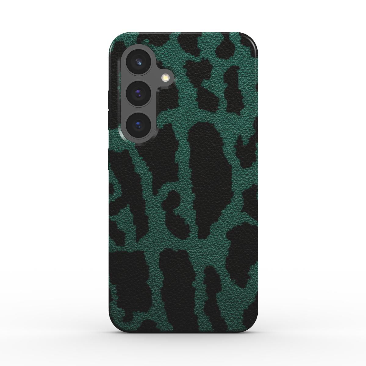 Rückseite der magnetischen Handyhülle Leopard Print Grün glänzend