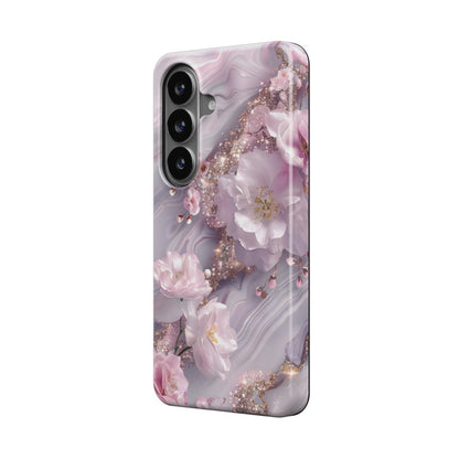 Magnetische Handyhülle Rosa Blüten & Marmor Vorderansicht
