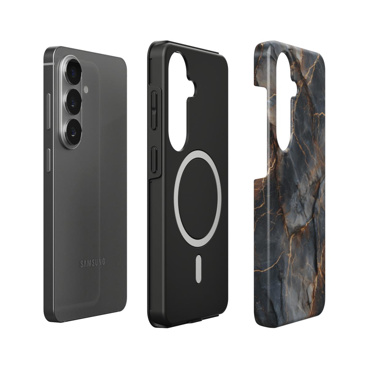 Stoßfeste Dual-Layer Handyhülle Seitenprofil Obsidian Veins Marmor-Design