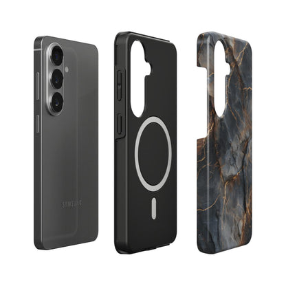 Stoßfeste Dual-Layer Handyhülle Seitenprofil Obsidian Veins Marmor-Design