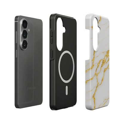 Stoßfeste Dual-Layer Handyhülle Seitenprofil Weißer Marmor & Gold