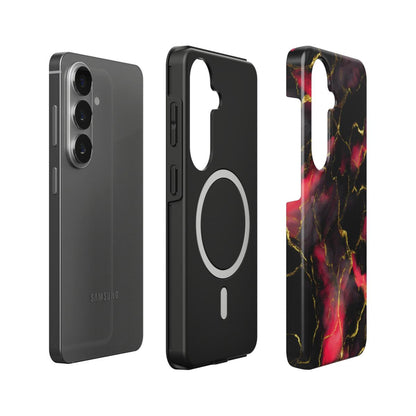 Stoßfeste Dual-Layer Handyhülle Seitenprofil Crimson Lava Marmor-Design