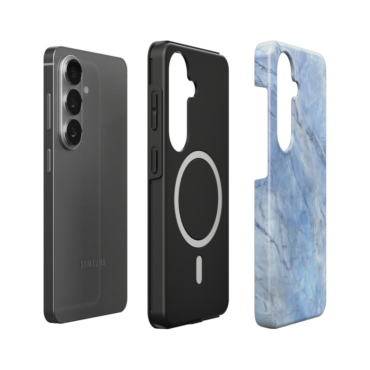 Stoßfeste Dual-Layer Handyhülle Seitenprofil Blue Crystal Marmor-Design