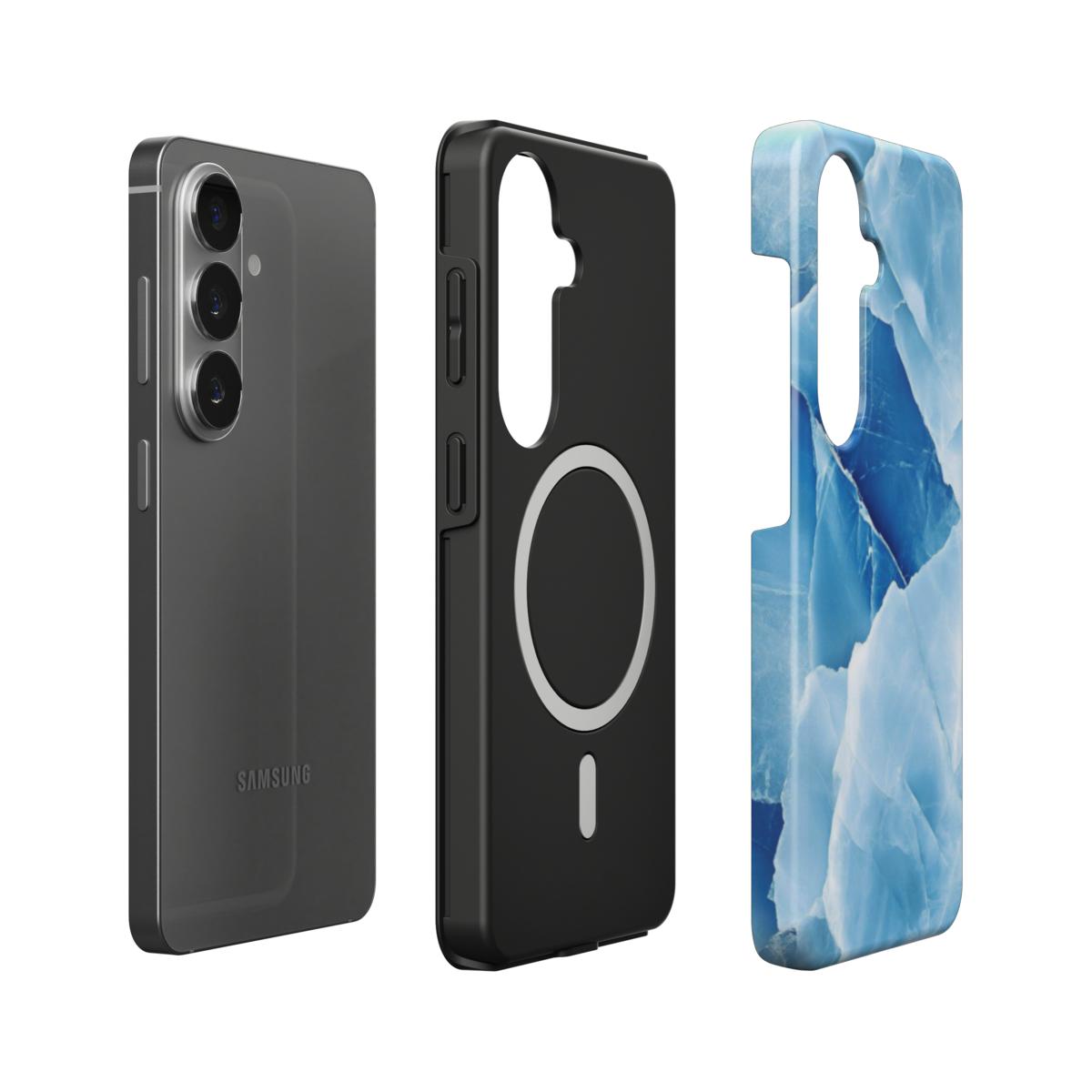 Stoßfeste Dual-Layer Handyhülle Seitenprofil Blaues Kristall-Marmor Design