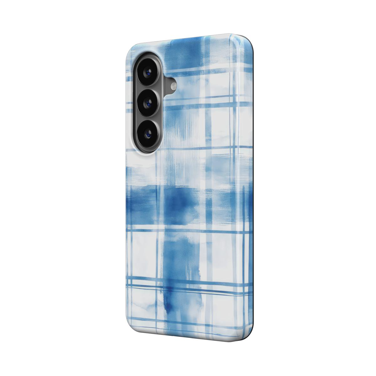 Magnetische Handyhülle Aquarell Blau Karo Design
