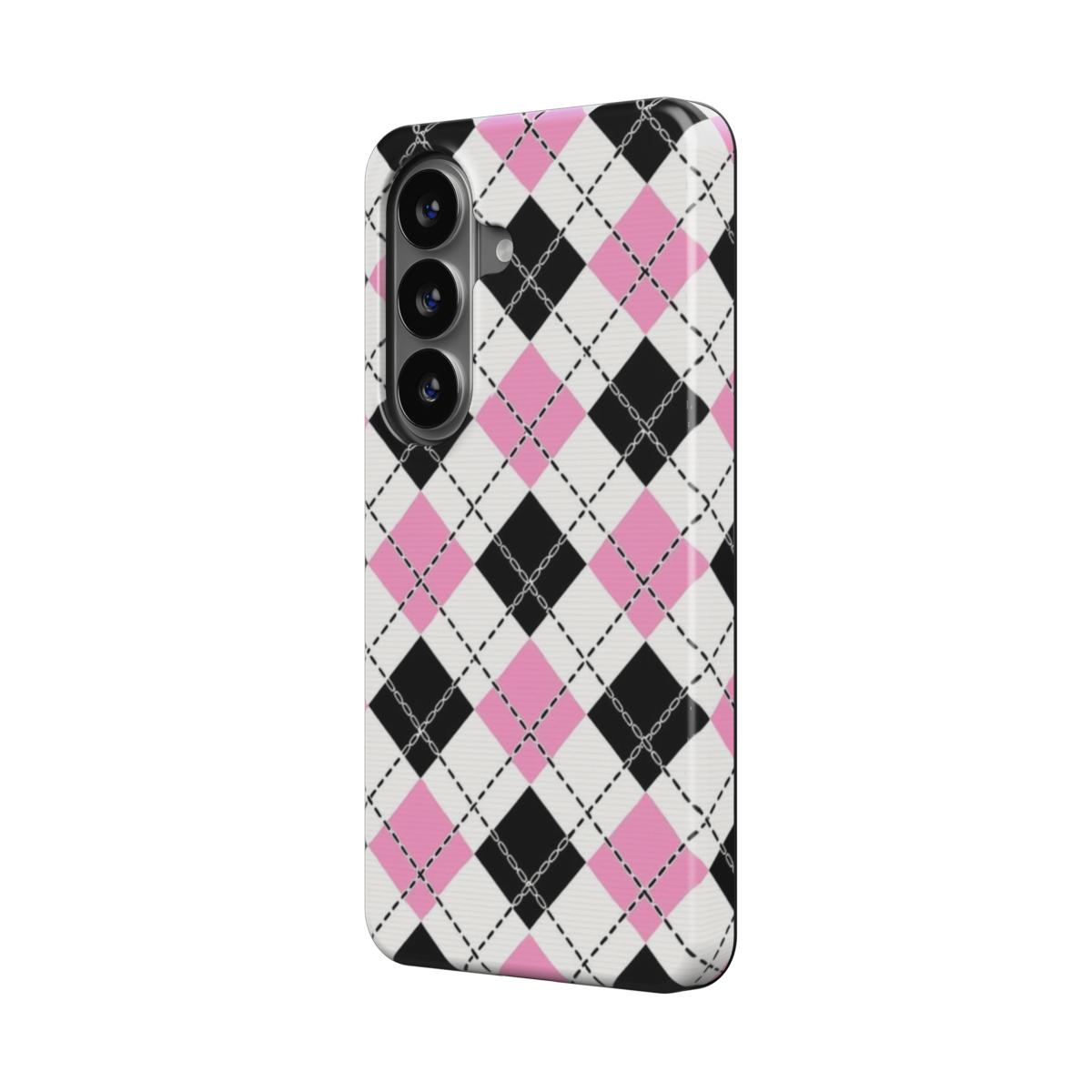 Magnetische Handyhülle Pink-Schwarz Karo Design