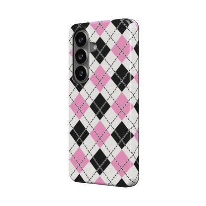 Magnetische Handyhülle Pink-Schwarz Karo Design