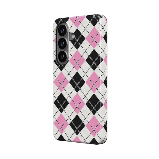 Magnetische Handyhülle Pink-Schwarz Karo Design