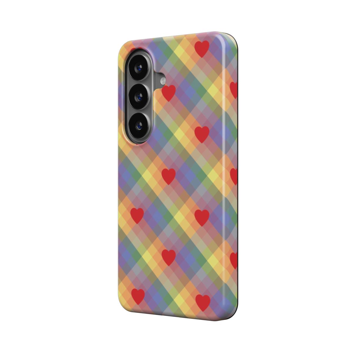 Magnetische Handyhülle Regenbogen Karo Herzen Design
