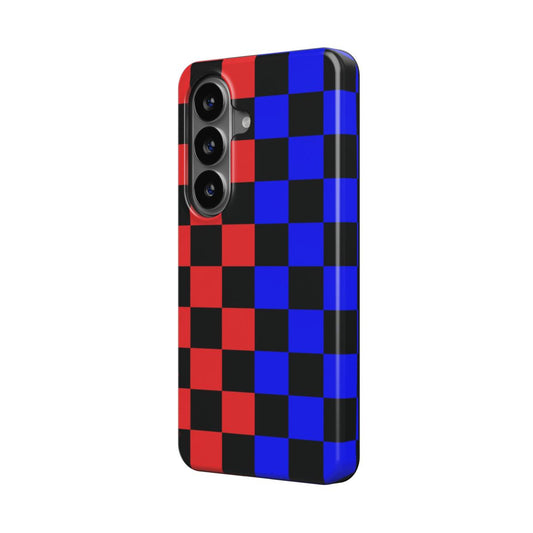 Magnetische Handyhülle Karo Rot Blau Design