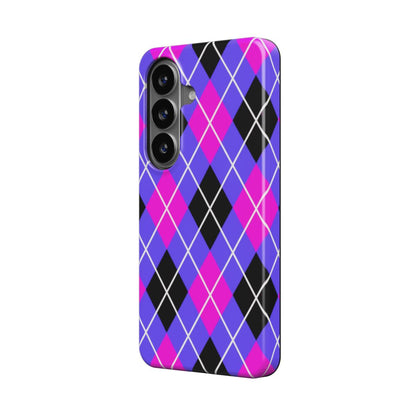 Magnetische Handyhülle Argyle Pink Lila Schwarz Design