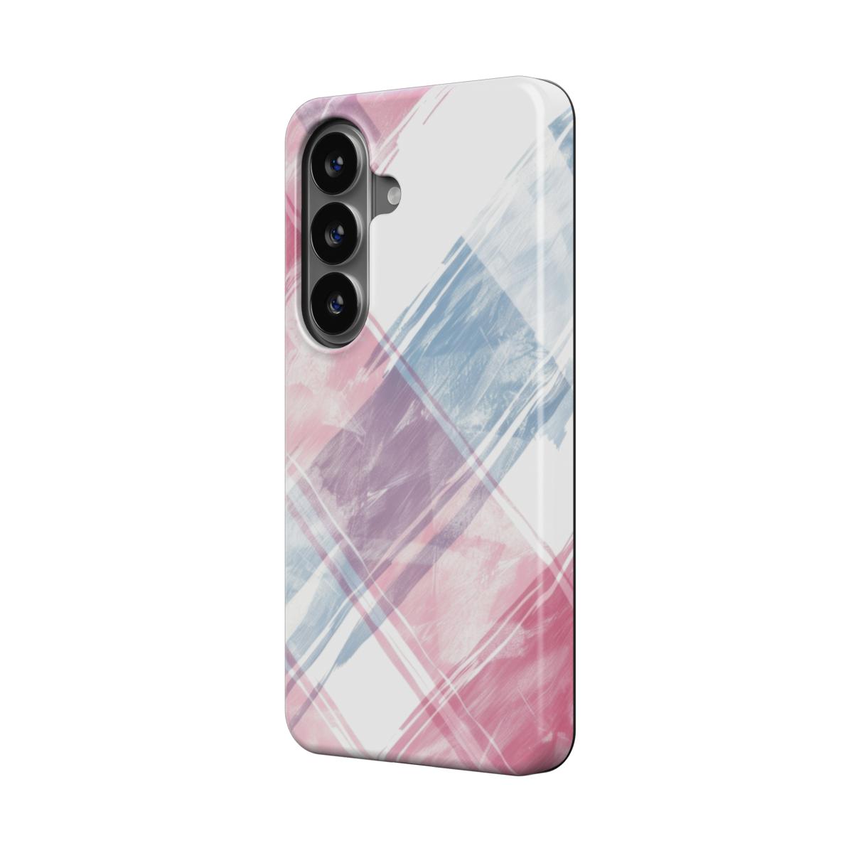 Magnetische Handyhülle Rosa Blau Karo Design