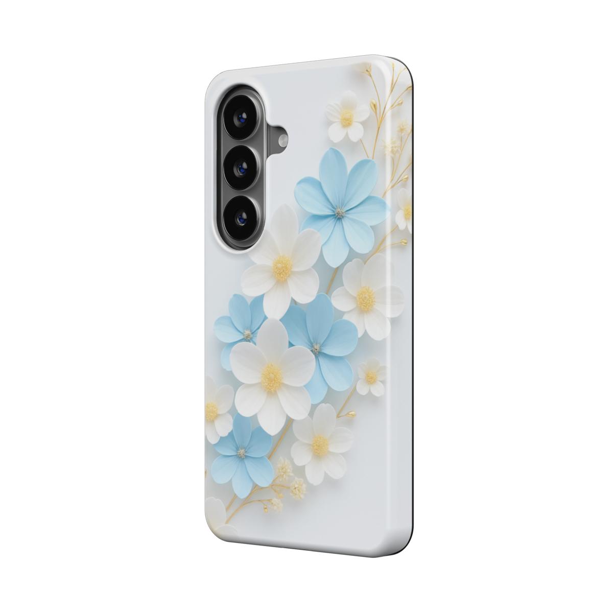 Magnetische Handyhülle Blumen Weiß-Blau Design