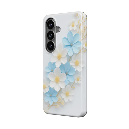 Magnetische Handyhülle Blumen Weiß-Blau Design