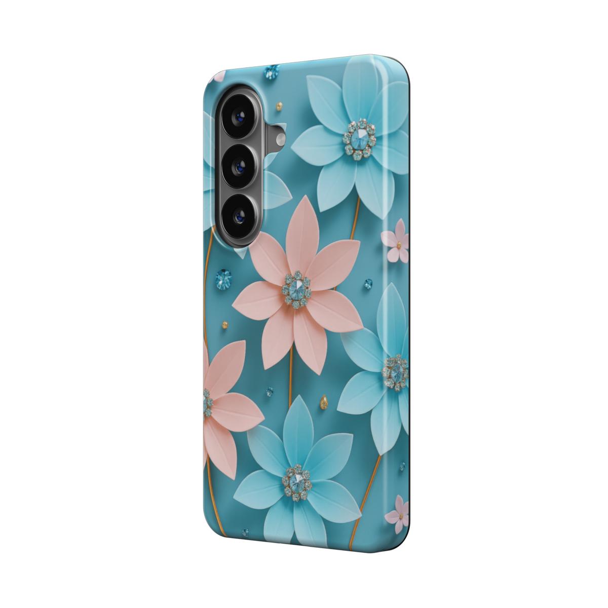 Magnetische Handyhülle Blumen Blau-Rosa Design