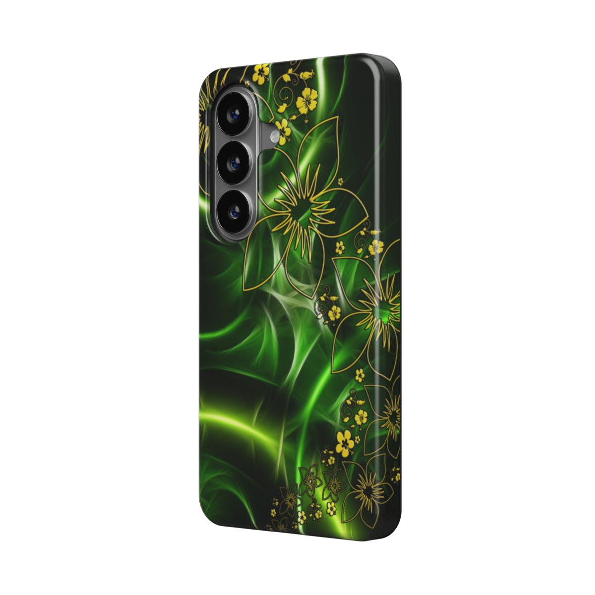 Magnetische Handyhülle Grüne Blumen Design