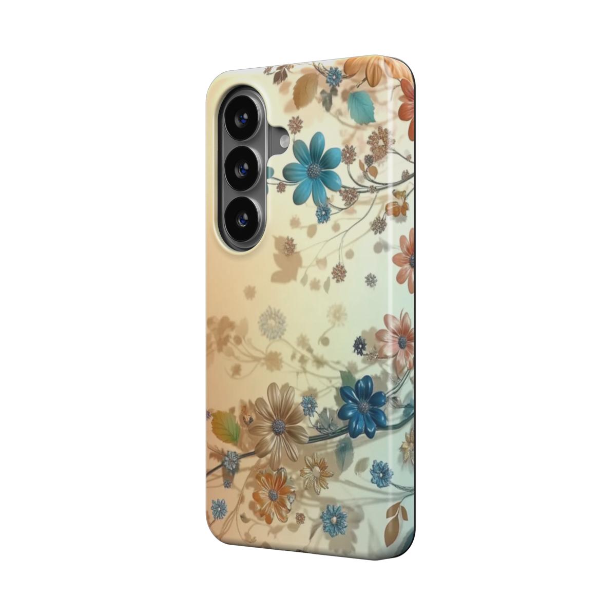 Magnetische Handyhülle Beige-Blaue Blumen Design
