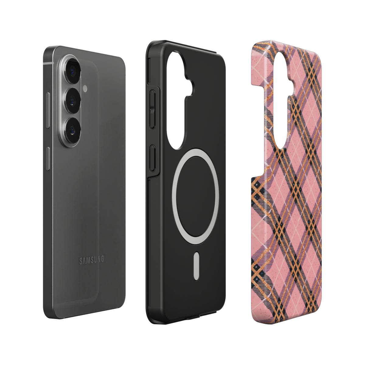 Stoßfeste Dual-Layer Handyhülle Seitenansicht Rosa Karo