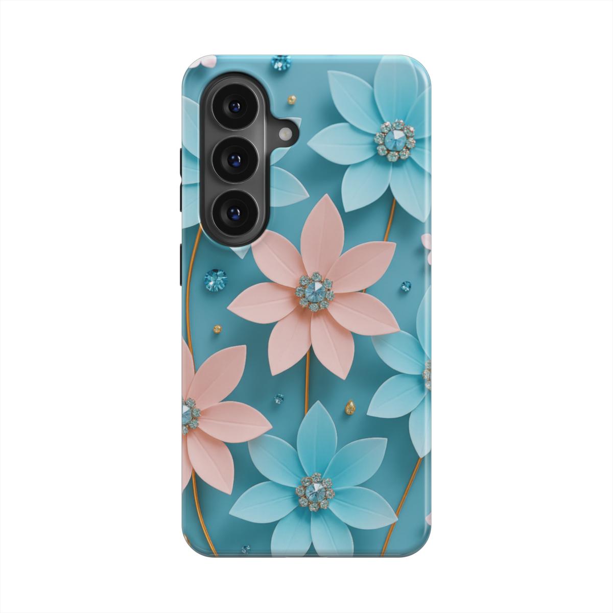 MagSafe Ringe Detailansicht Blumen Blau-Rosa Handyhülle