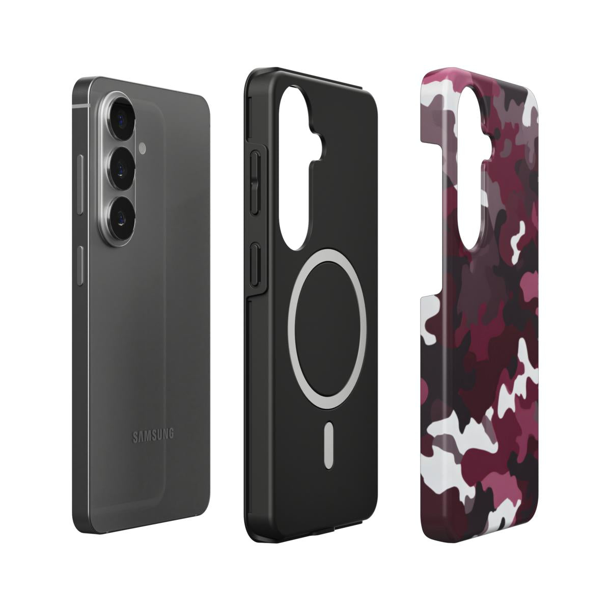Stoßfeste Dual-Layer Handyhülle Seitenansicht Camouflage Burgundy