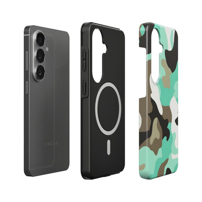 Stoßfeste Dual-Layer Handyhülle Seitenansicht Camouflage Mint Teal