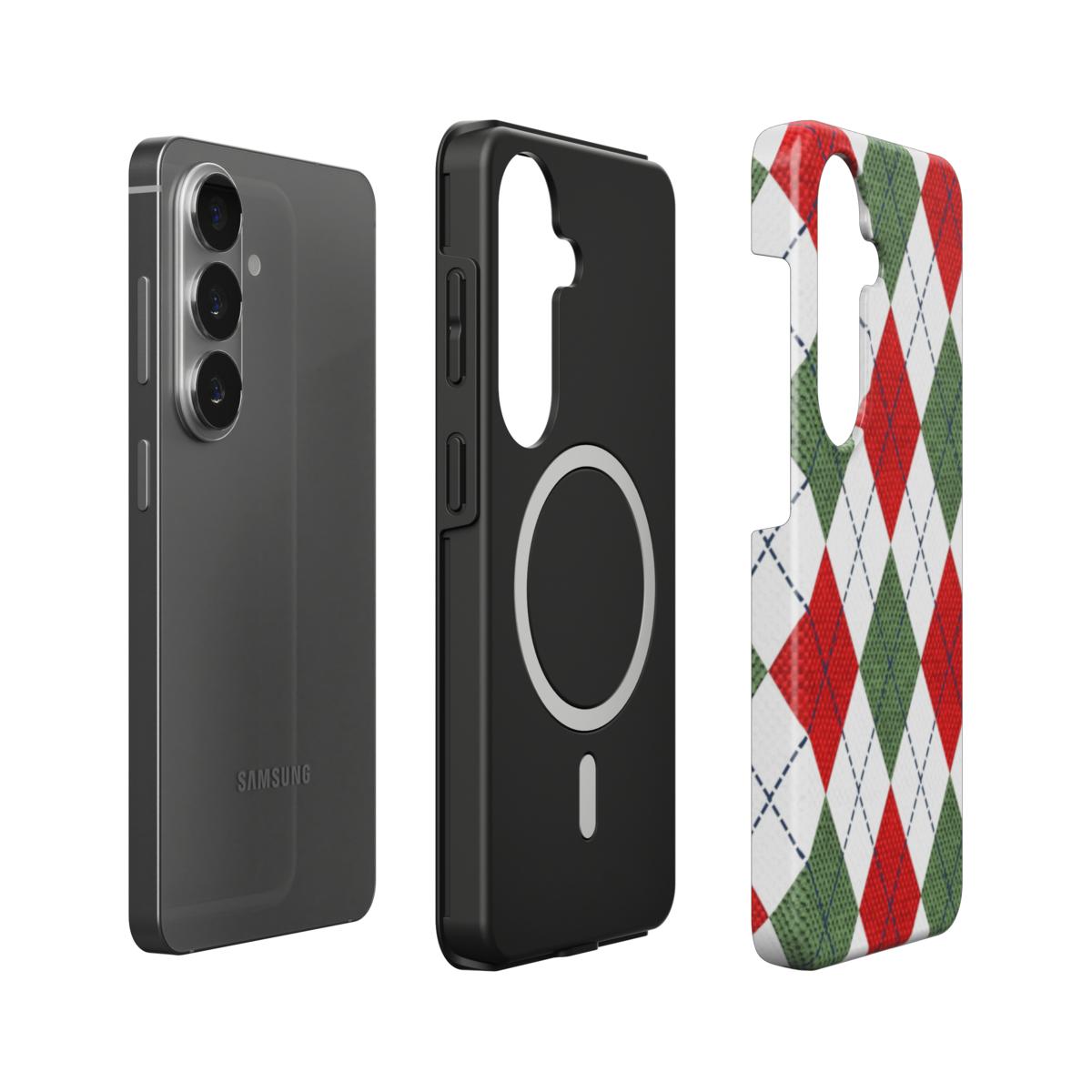Stoßfeste Dual-Layer Handyhülle Seitenansicht Argyle Rot Gruen