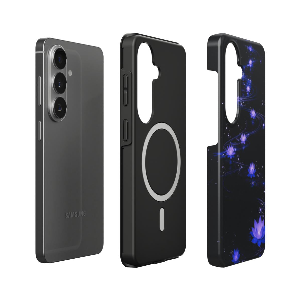 Stoßfeste Dual-Layer Handyhülle Seitenansicht Lotus Schwarz-Violett