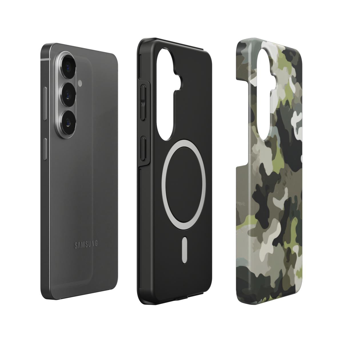 Stoßfeste Dual-Layer Handyhülle Seitenansicht Camouflage Woodland Green