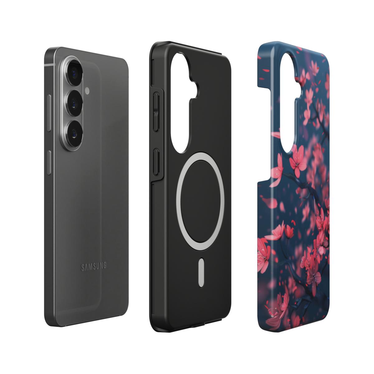 Stoßfeste Dual-Layer Handyhülle Seitenansicht Kirschblüten Design