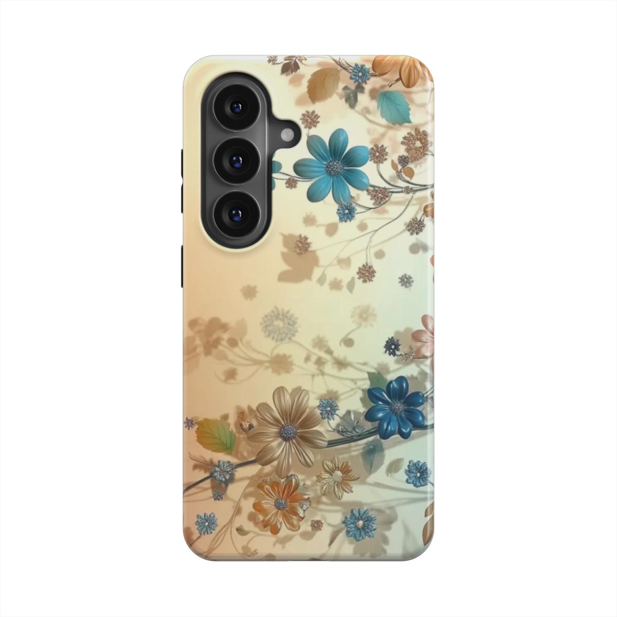MagSafe Ringe Detailansicht Beige-Blaue Blumen Handyhülle