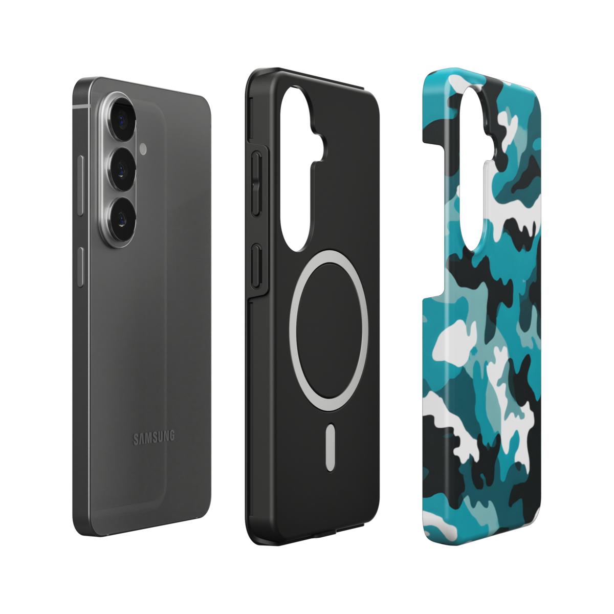 Stoßfeste Dual-Layer Handyhülle Seitenansicht Camouflage Aqua Blue