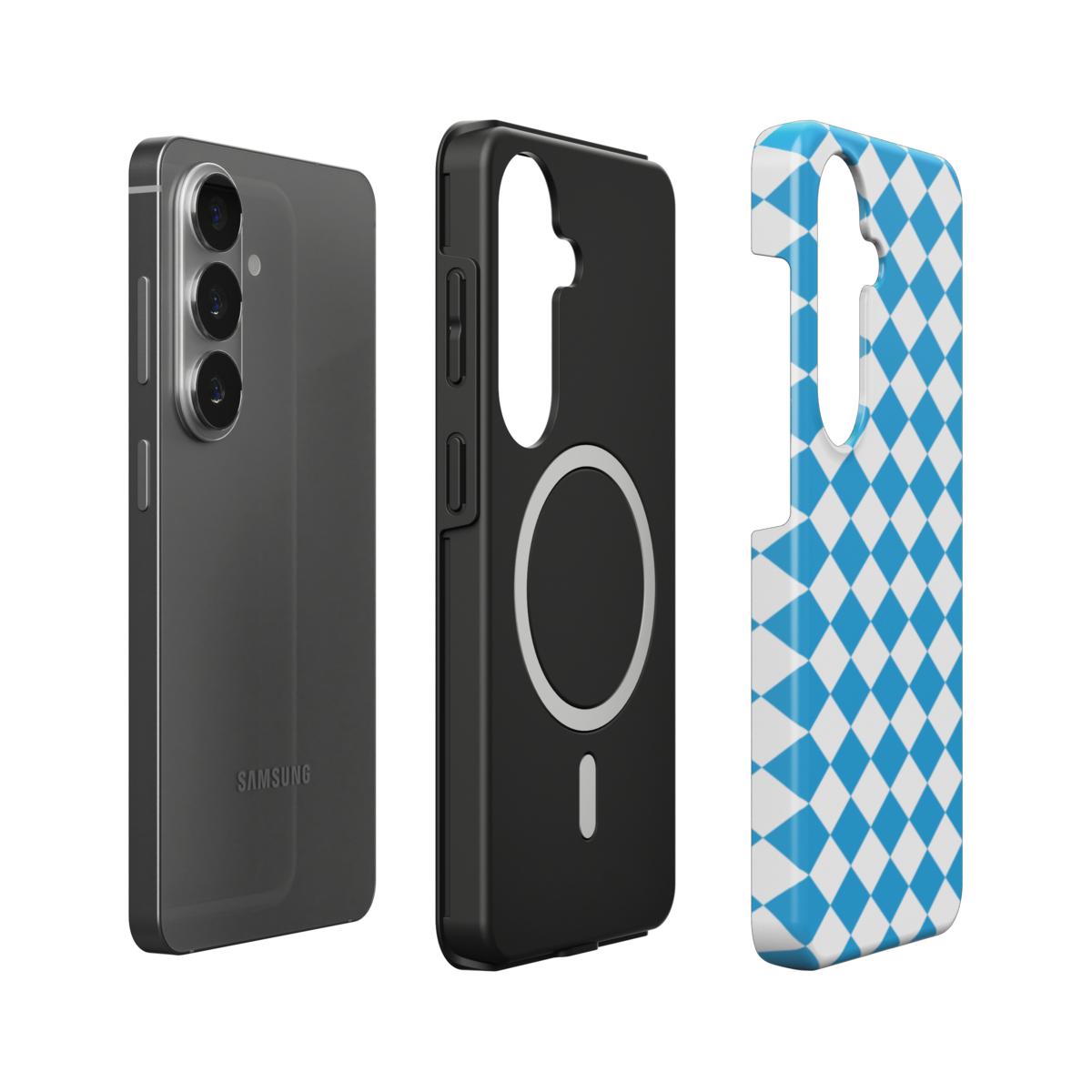 Stoßfeste Dual-Layer Handyhülle Seitenansicht Blau-Weiss Karo