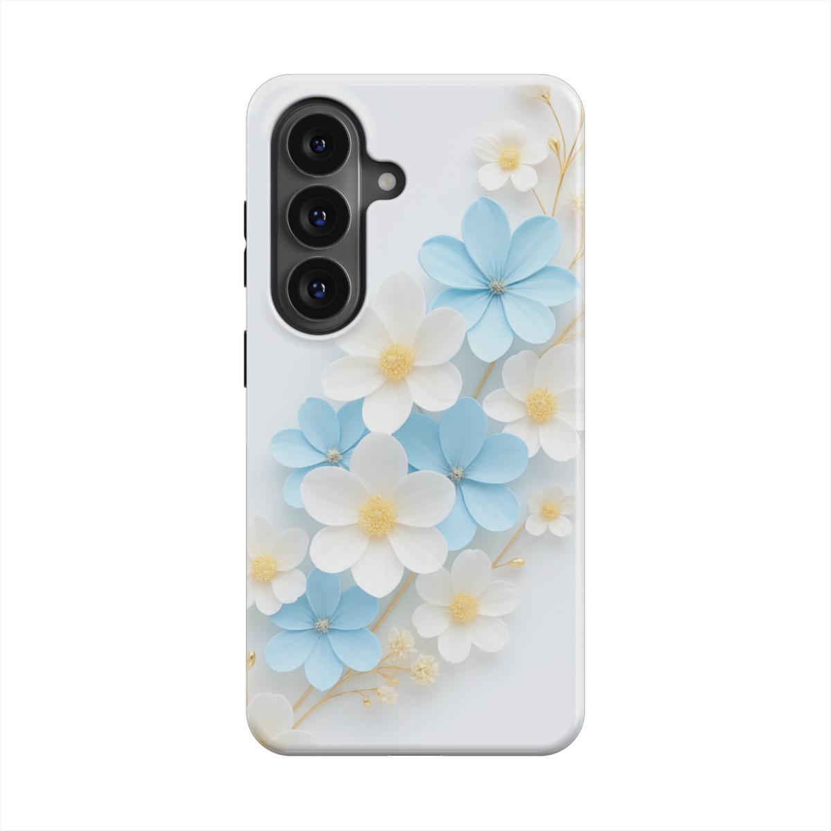 MagSafe Ringe Detailansicht Blumen Weiß-Blau Handyhülle