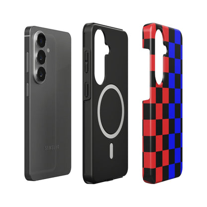 Stoßfeste Dual-Layer Handyhülle Seitenansicht Karo Rot Blau