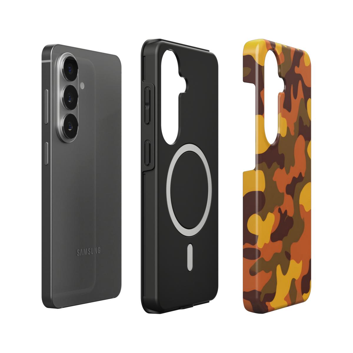 Stoßfeste Dual-Layer Handyhülle Seitenansicht Camouflage Fire Orange