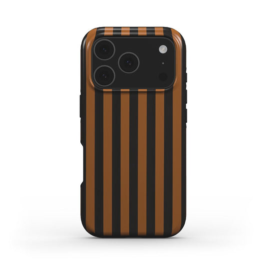 Rückansicht der stossfesten Handyhülle Bernstein-Tiger mit Streifenmuster