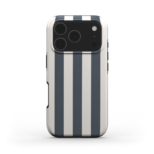 Rückansicht der stossfesten Handyhülle Marineblau mit Streifenmuster