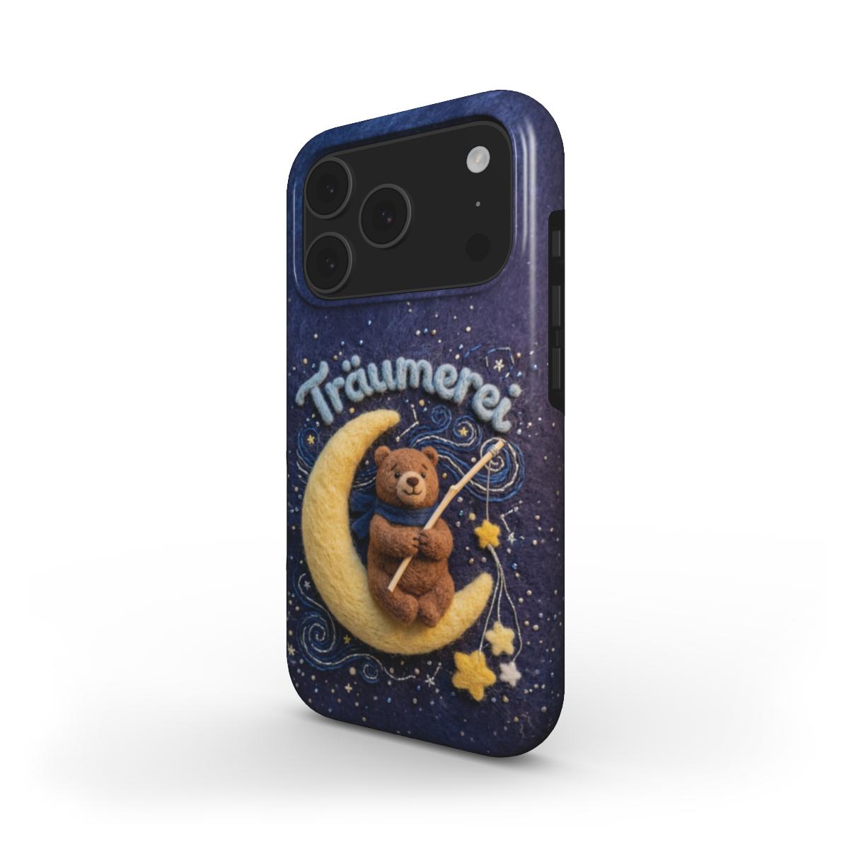 Stoßfeste Handyhülle im 3D Filz-Look – Design: „Träumerei Bär“ (Magisches)