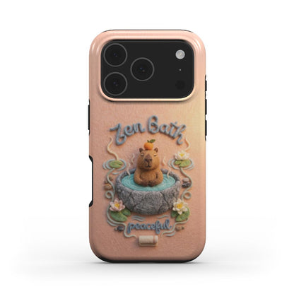 Stoßfeste Handyhülle im 3D Filz-Look – Design: „Zen Bath Capybara“ (Friedliches)