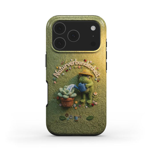 Stoßfeste Handyhülle im 3D Filz-Look – Design: „Naturverbundenheit Frosch“ (Detailverliebtes)